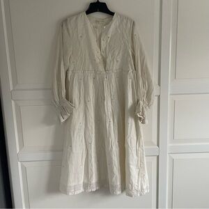 Aureole hand crafted long sleeve white polka dot dress 20206